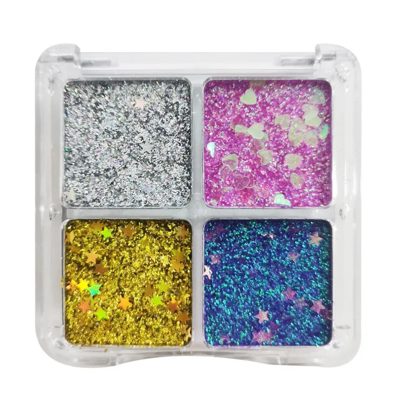 4Colors/box 3D Aurora Mermaid Glitter Sequin Cream Eyeshadow Shimmer Eyes Body Palette Party Stage Cosplay Long-lasting Makeup