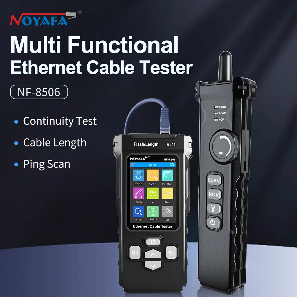NOYAFA NF 8506 Wielofunkcyjny tester kabli Ethernet Skanowanie IP Test Ping Poe Test ciągłości przewodu RJ45 RJ11 Śledzenie kabli sieciowych
