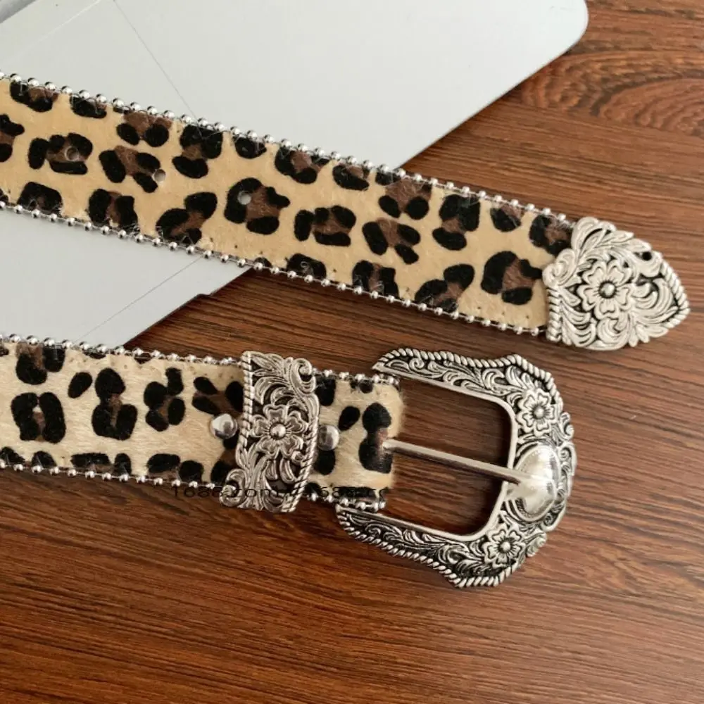 Vintage Designer Rivet Waist Belt Punk Style Gothic Leopard Print Belt American Y2k Women's Waist Belt Streetwear