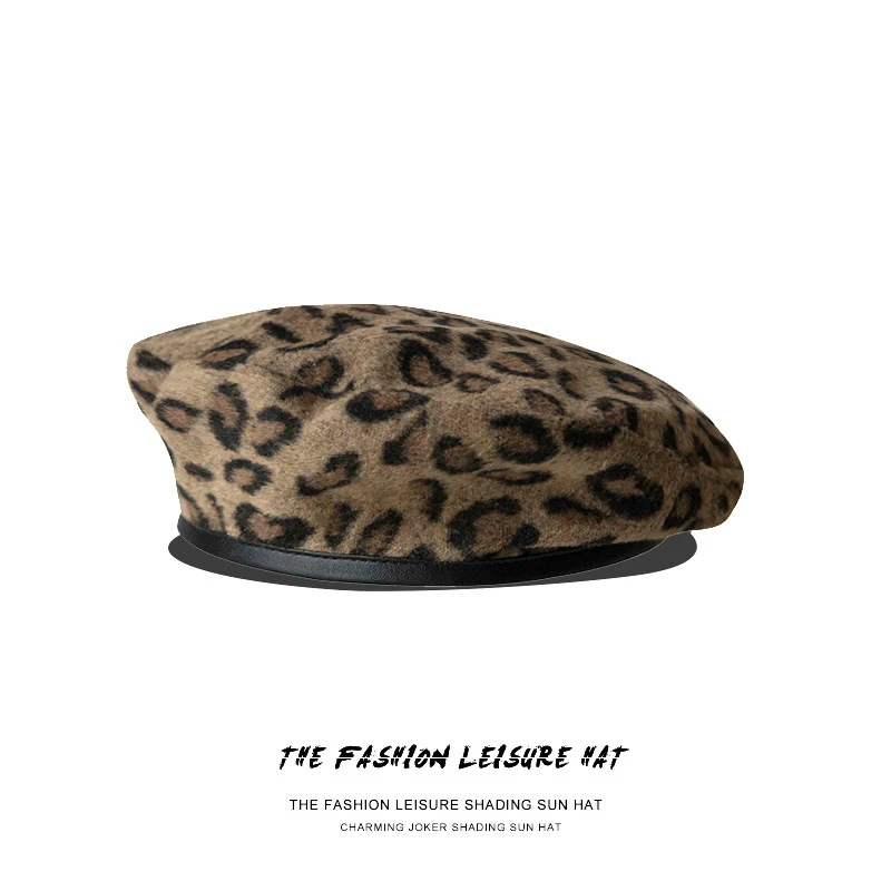 Autumn Winter Leopard Beret Female Painter Hat Leisure Trend Hat Berets Women\'s Trendy Hats Caps Apparel Accessories Winter Hat