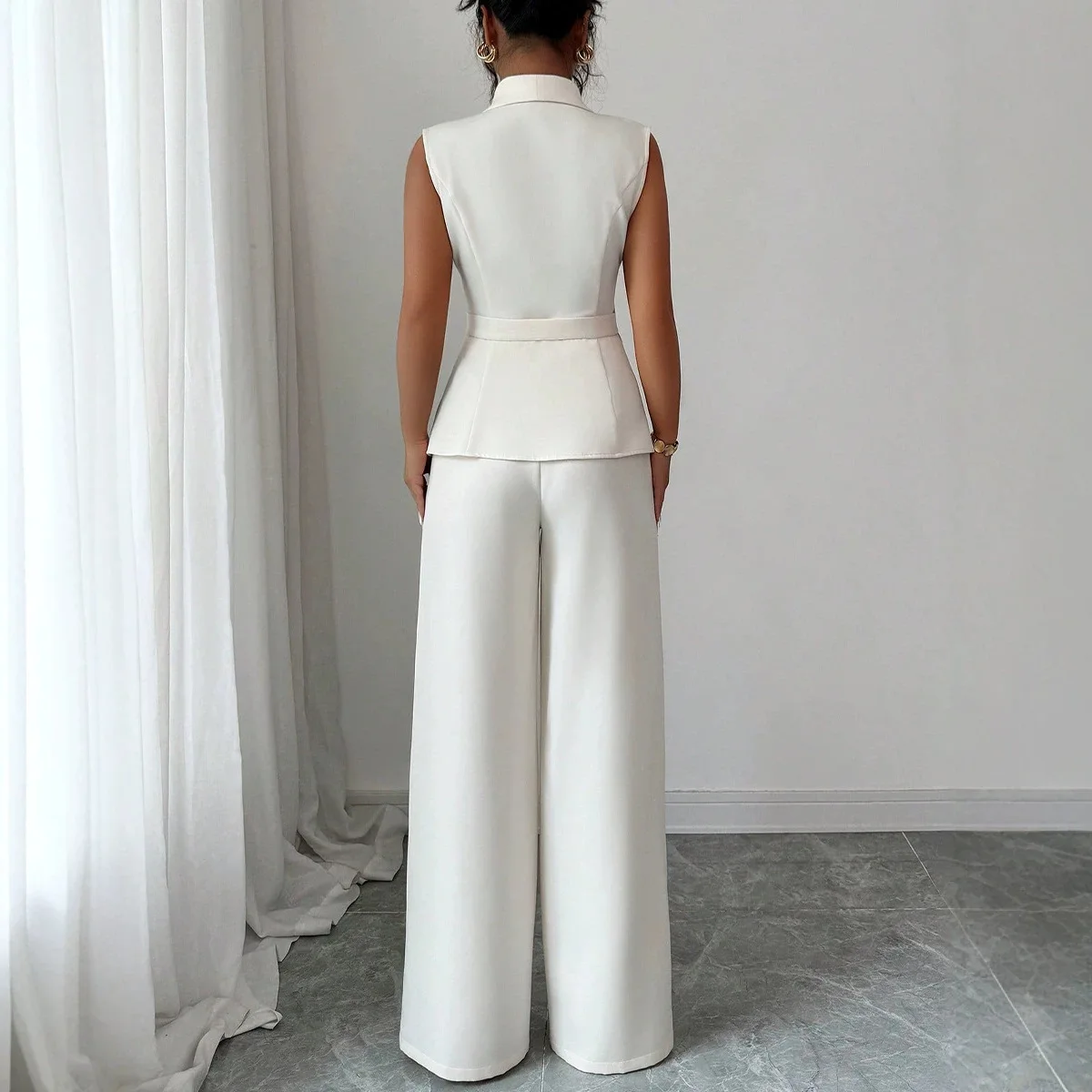 Women Outfit Two-piece Sets Vest Straight-leg Pants Slim Suit Women Spring Summer Office Ladies Blazer Suit Lapel Waistcoat Set