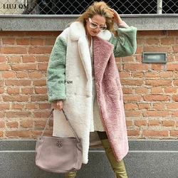 Patchwork Women Autumn Winter Warm Fur Outerwear Fashion Loose Faux Fur Rabbit Long Plush Jacket Casual Thickened Fur Coat 2023