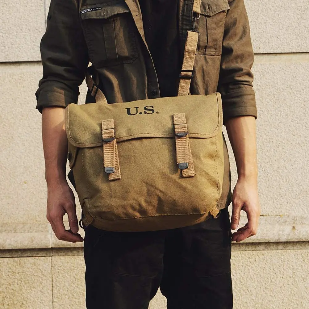 Khaki Mochila Militar, Segunda Guerra Mundial, Segunda Guerra Mundial, Exército dos EUA, M1936, Haverack M36, Musette Field, Caça, Caminhadas, Escalada, Camping