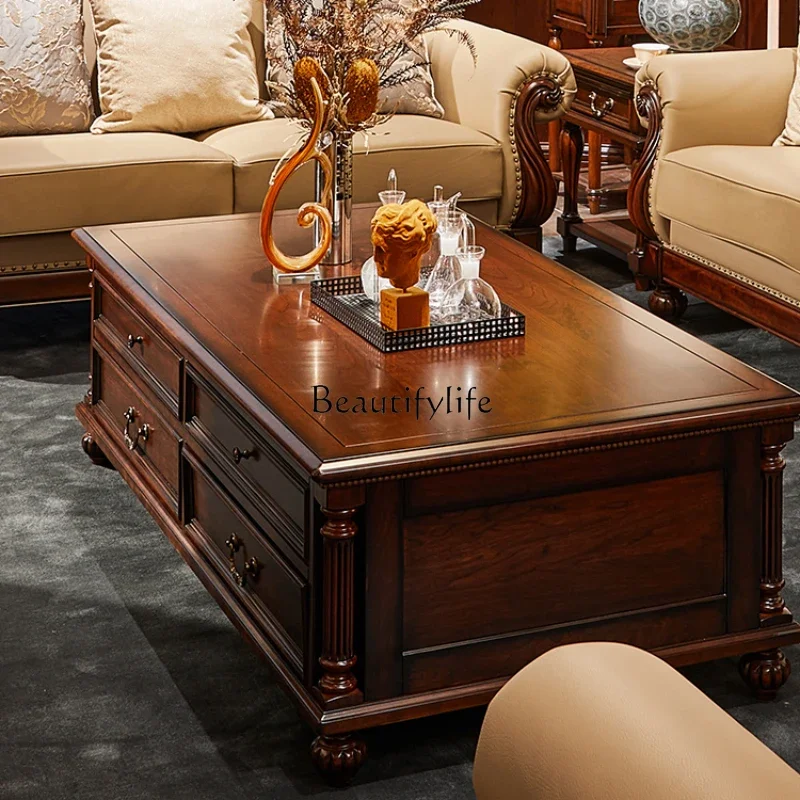 

FG44-*American all-solid wood coffee table North American cherry wood tea table four drawers oversized