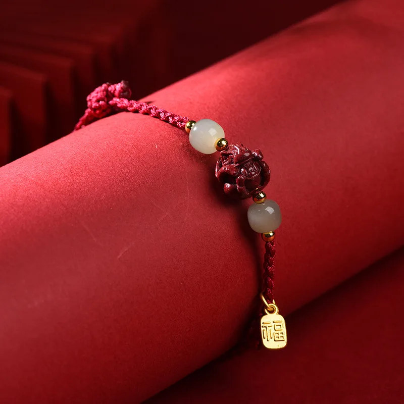 High Content Red String Woven Bracelet Zhu Sand Natural Purple Gold Sand And Turquoise Lucky Charm for Chinese Zodiac Year