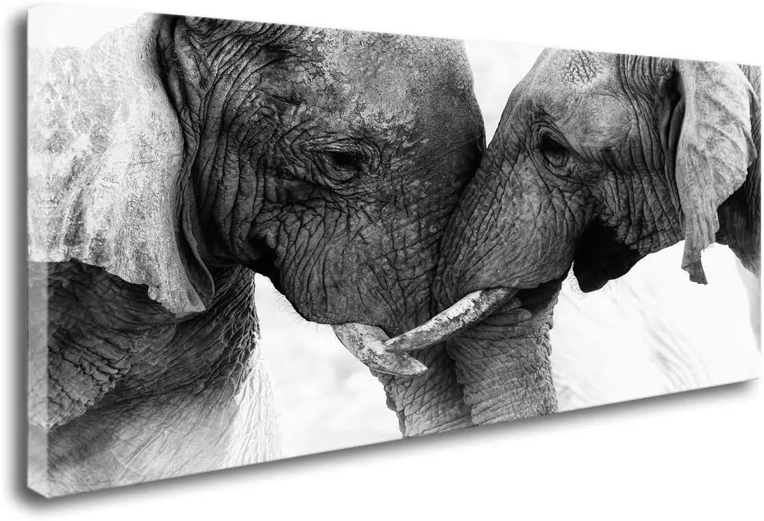 D73062 Black and White Elephants Entwine Wall Art Canvas Painting Ready to Hang for Living Room Bedroom Office Wall Decor Home D