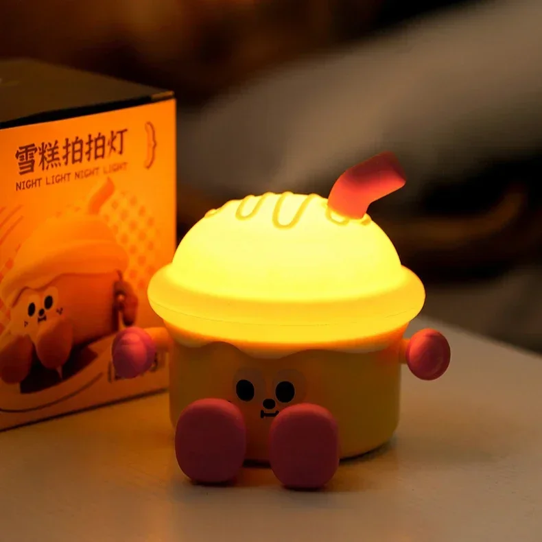 Creative และส่วนบุคคล Ice Cream Night Light ซิลิโคน USB ชาร์จสามระดับความสว่างเด็ก Sleep Light