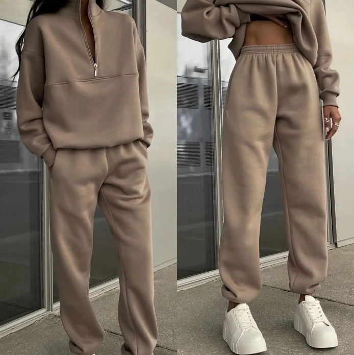 Women\'s Marketing Suits 2025 Autumn Winter Latest Solid Versatile Thick Long Sleeved Sweatshirt Long Pants Set Two-Piece Set