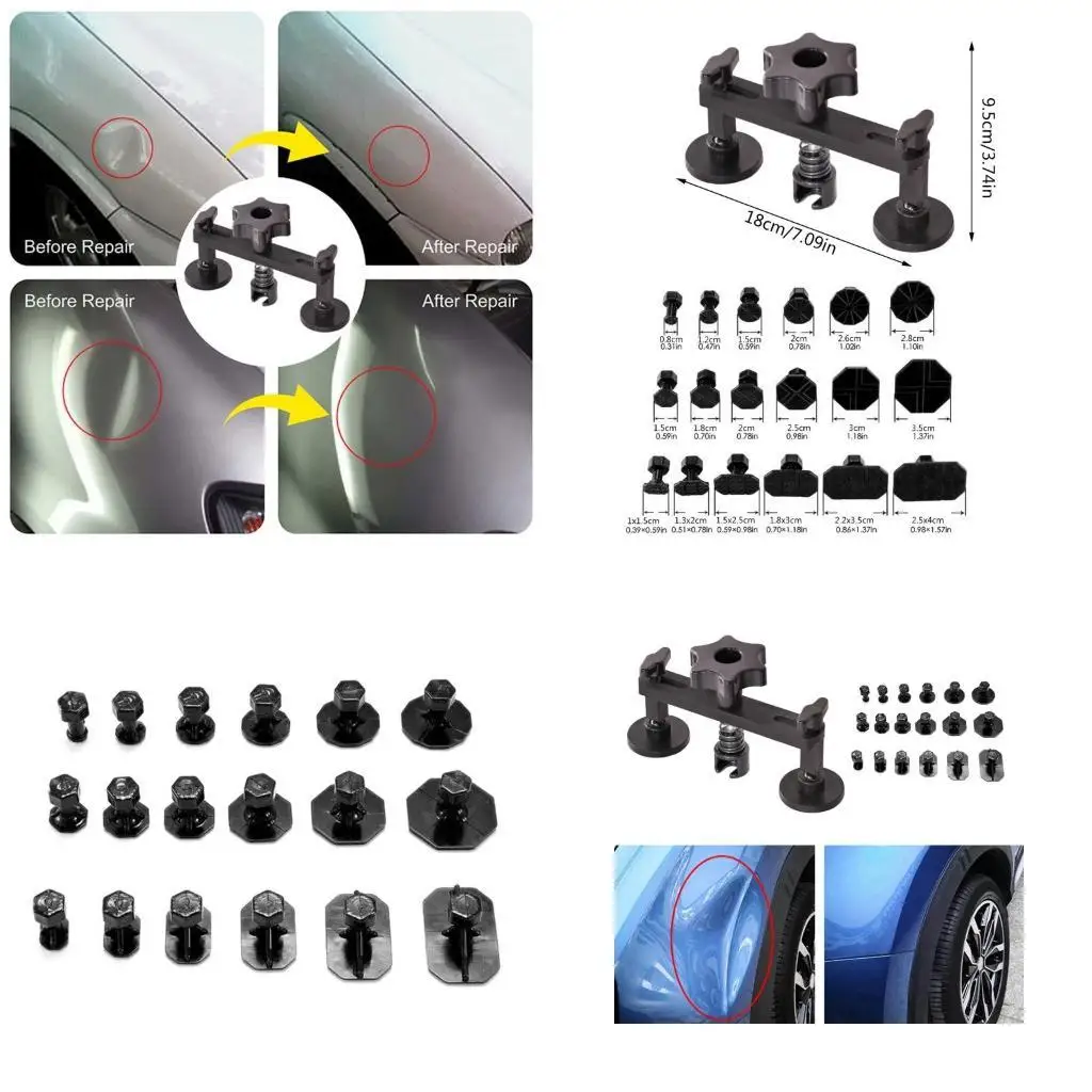 

652F Auto Body Dent Pullers Car Dent Pullers Set with Double Poles Bridge Dent Pullers and 18Pcs Pulling Tabs Repair Dent