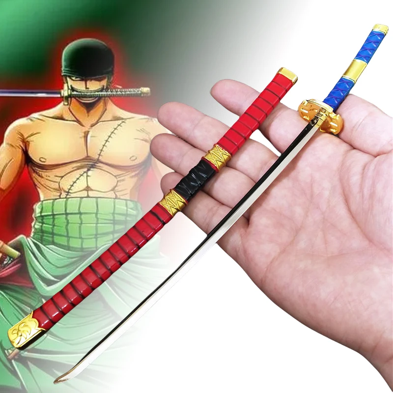 26cm Zoro Metal Katana Sword Anime Cosplay Real Roronoa Zoro Knife Japanese Katana Ninja Samurai Weapon Fake Sword Kid Toy Gifts