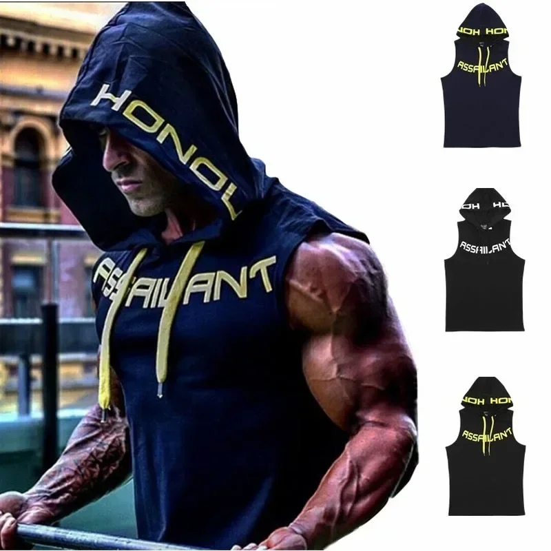 

Bodybuilding Tank Tops Men Gym Sleeveless Hoodies Muscle Workout Shirt Fitness Vest