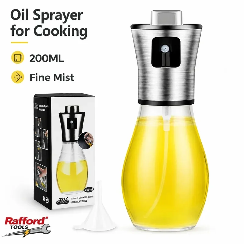 Rafford Refillable 200ML Oil Sprayer Fine Mist Olive Oil Mister Bottle Multipurpose For Air Fryer BBQ Baking Salad Cooking Use