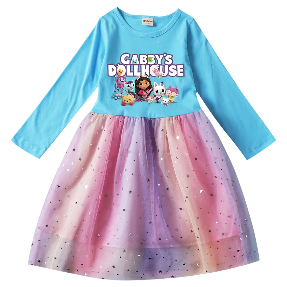 Girl Cats Tastic Dress Kids Princess Vestidos Girls Long Sleeve Dress Children Gabbys Dollhouse Birthday Wedding Party Dresses