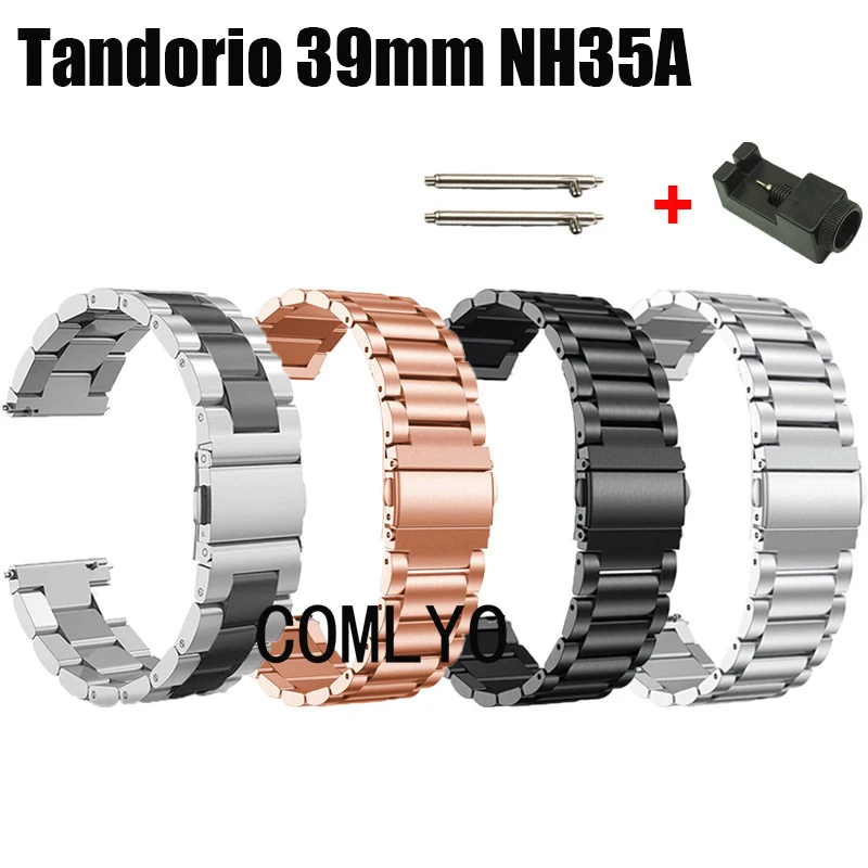 For Tandorio NH35A 39mm 20bar Watch Strap Stainless steel wristband Bands Metal Adjustable Band Belt 20MM