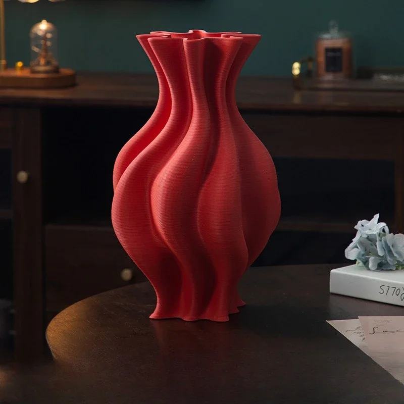 Creative Ceramic Vase Geometric Pleated Three-dimensional Flowerpot Abstract Stripes Flower Vase Home Decoration Accessories