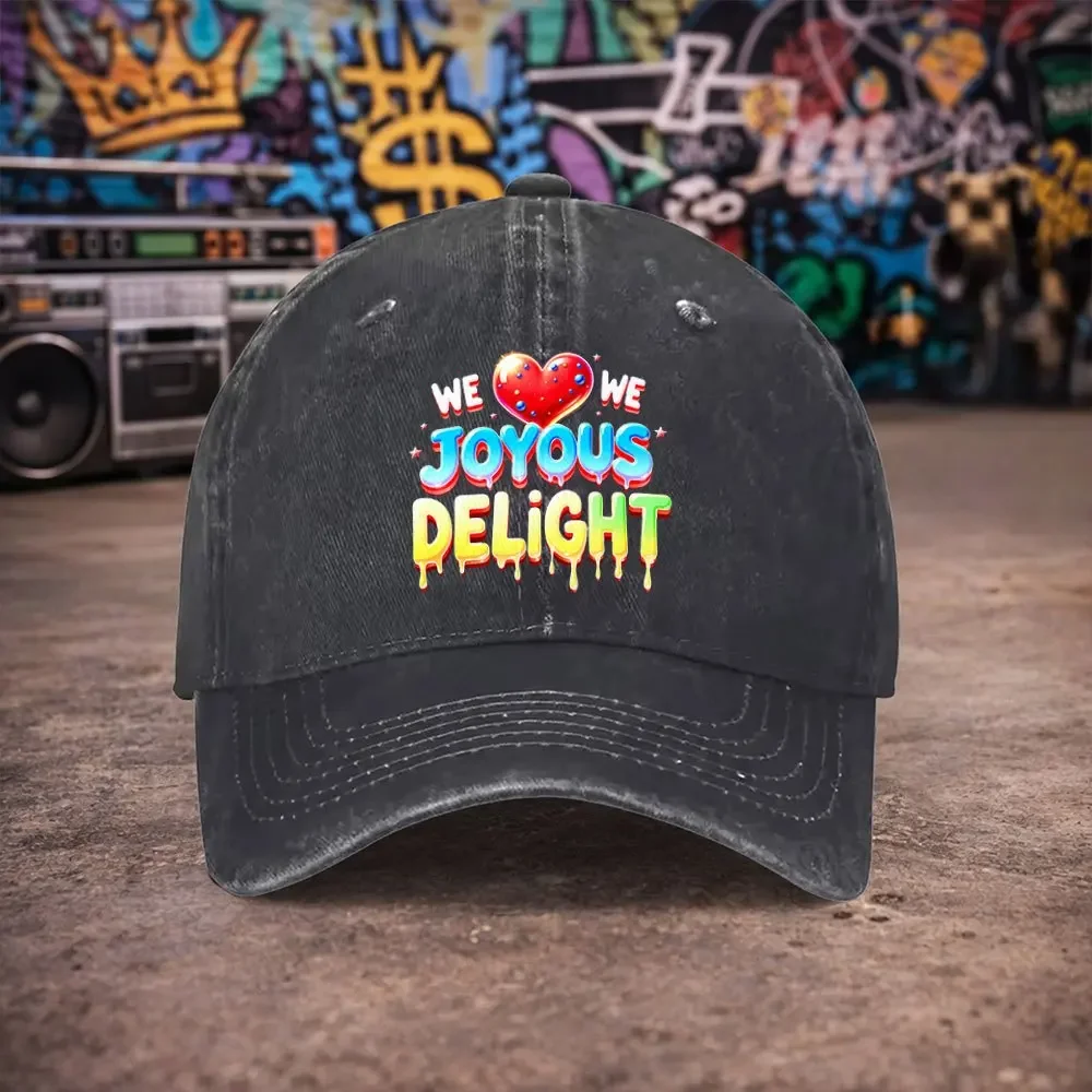 1pc Unisex WE JOYOUS DELIGHT Vintage Washed Baseball Cap - Men'S Trendy Hat - Versatile Duckbill Cap - Fun Print - Unique Birthd
