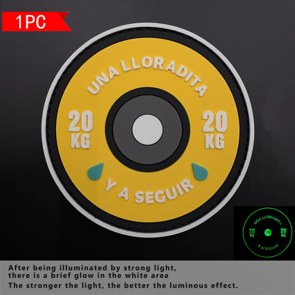 Barbell-Shaped Circular Character Design with Luminous Effect, 2D Flat Pvc Material, Available in Four Different Colors, 1 Piece Optional, Armband, Bag, Clothing Decoration Patch, Comes with Matching Hook-And-Loop Badge Applique