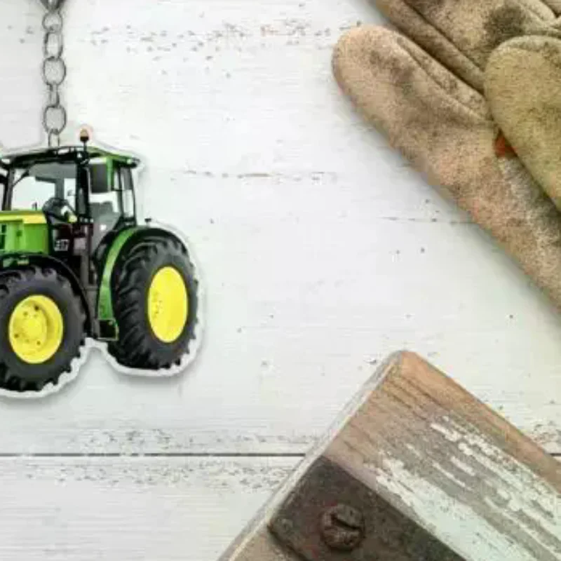1PCS Llavero de tractor con diseño plano 2D, para tractores Massey Ferguson, colgante para mochila, llaveros para coche, llavero de cabujón hecho a mano