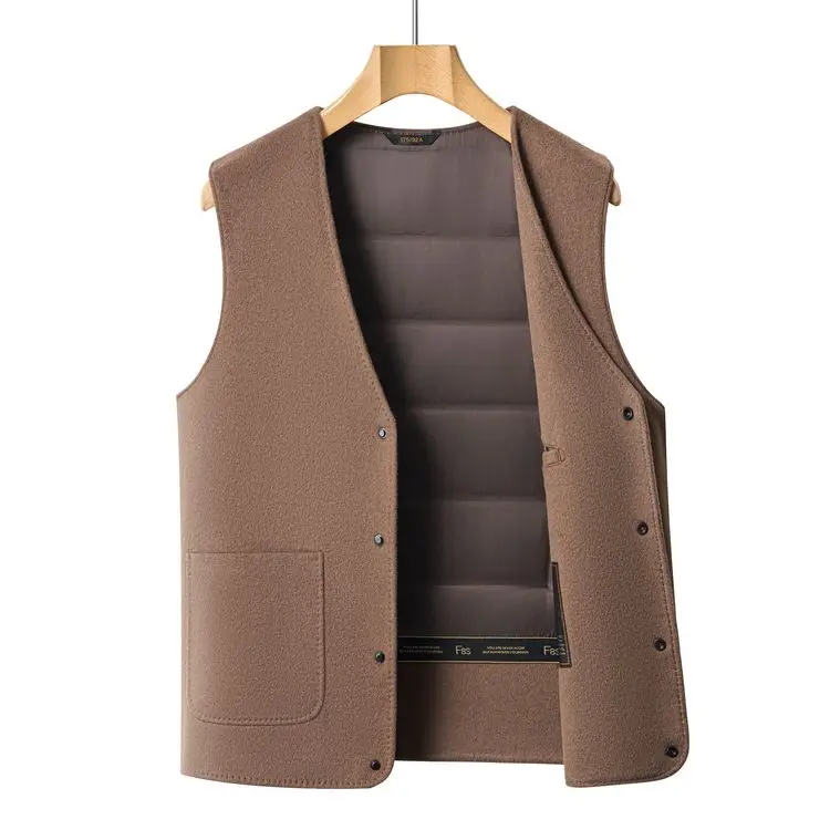 

2025 New Men's Double-Faced Wool Vest Dad down Jaet Stand Fit V-Ne Youth Trend Polyester 30% Wool 70% Autumn Faion