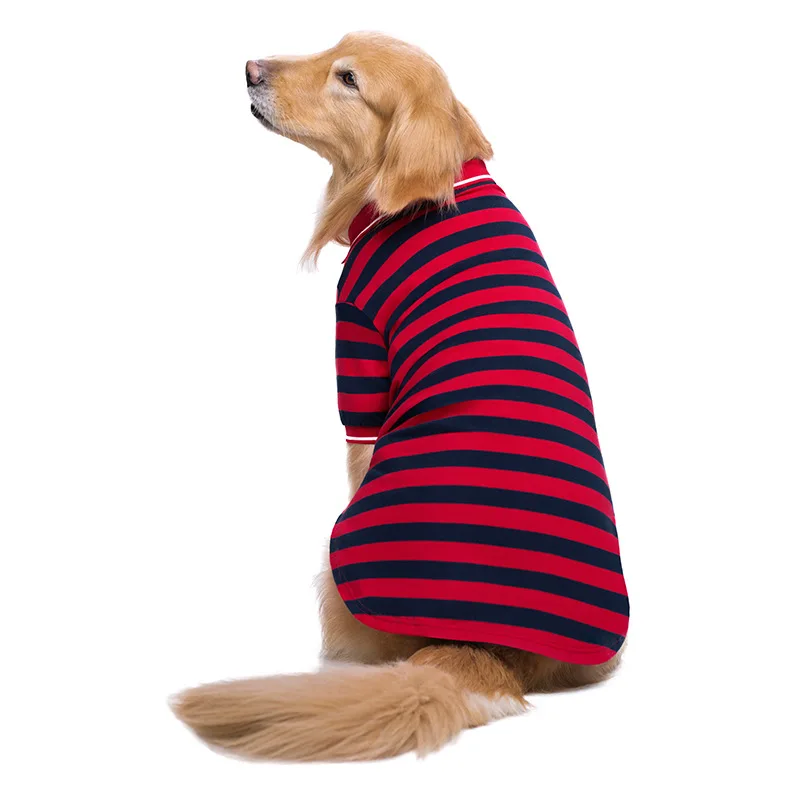 Thin 2-Leg Pet POLO Shirt with Wide Stripes for Large Dogs, Akita Labrador Golden Retriever Summer All-Season Apparel