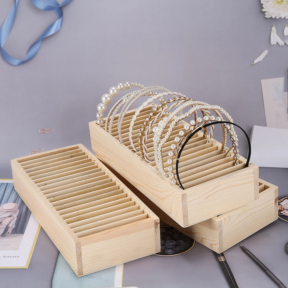 

20 Grids Detachable Wooden Headband Storage Box Hair Accessory Bracelet Necklace Jewelry Display Holder Business Cards Organizer