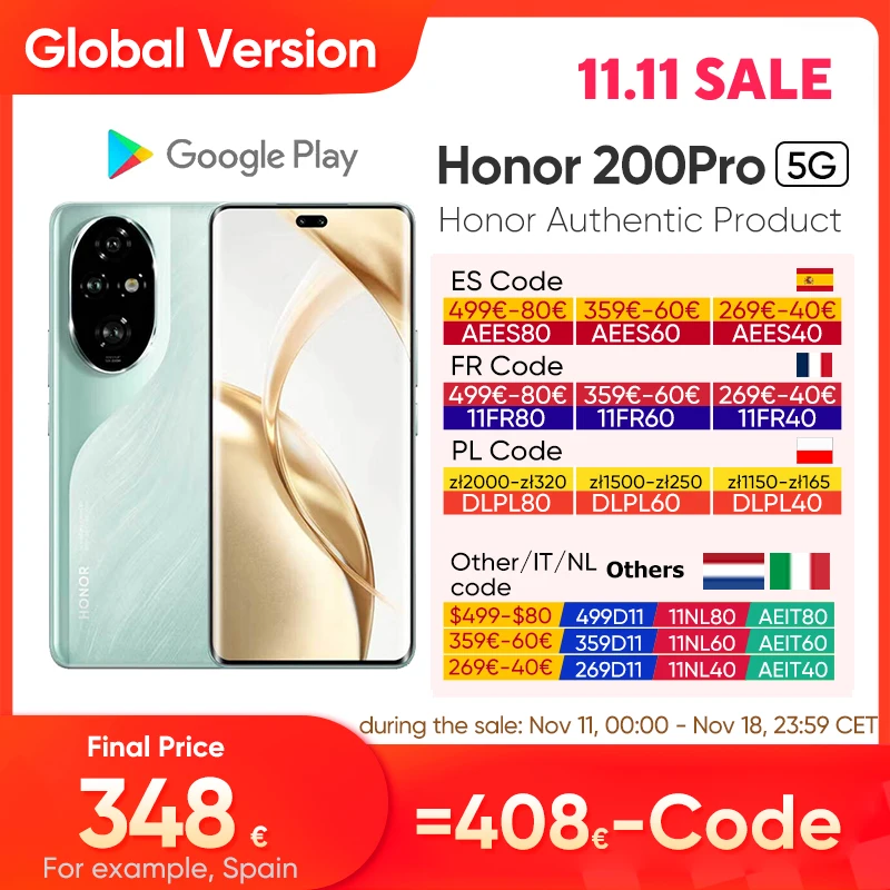 Honor 200 Pro 5G Cell Phone 12GB+512GB Storage Snapdragon 8 Gen 3 6.78