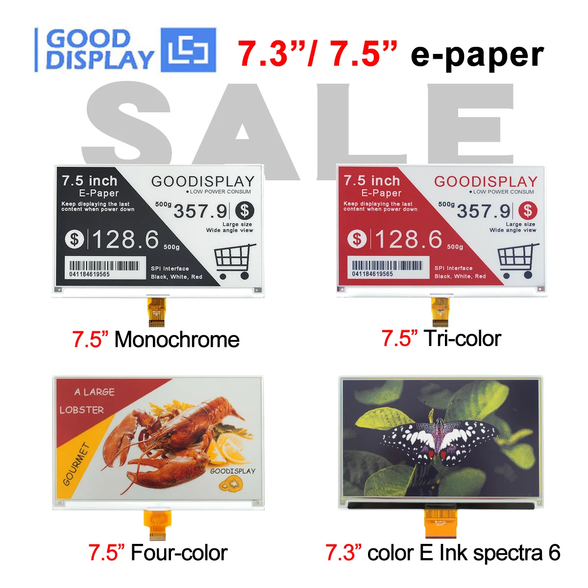 7.3/7.5 Inch E Ink E-Paper Display Full Series Monochrome Tri-Color 4 Color Fast Refresh Low Power Electronic Paper Display