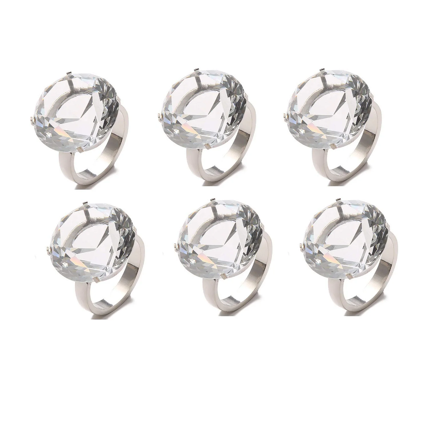 6-piece Transparent 6*4*4cm 700g Silver Glass Imitation Napkin Rings Set for Summer Wedding Engagement Decoration Supplies
