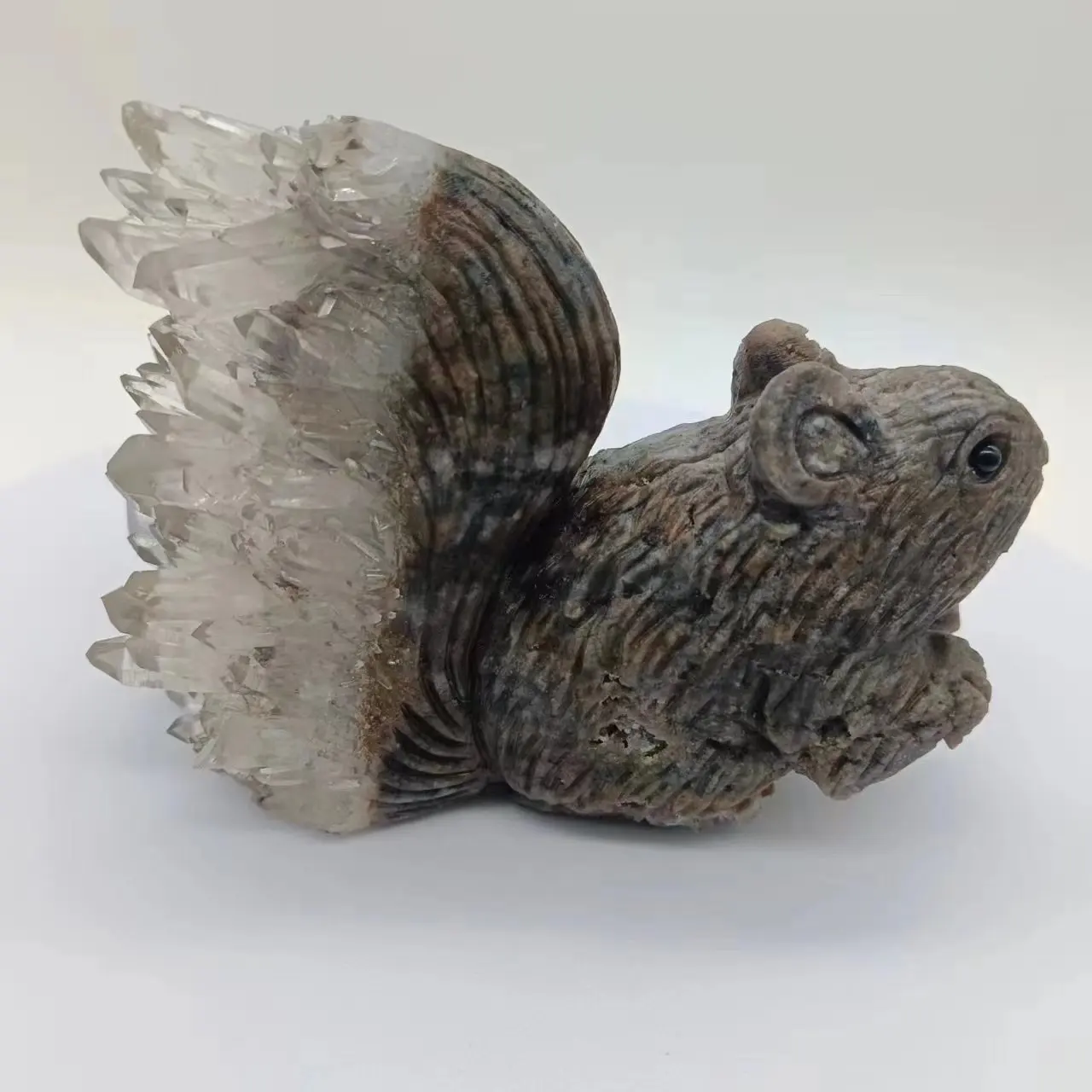 1PC Natural Crystal Clear Quartz Cluster Squirrel Hand Carved Craft Statue Healing Home Decor Ornament Animal Figurines