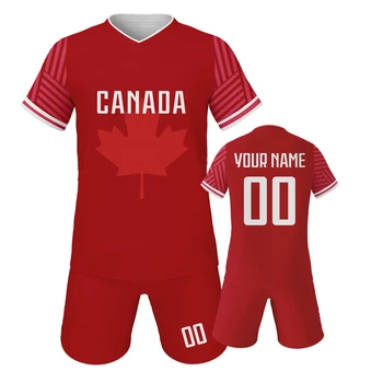 Custom Canada Soccer Jersey Set Kids Youth Football Shirt School Team Jerseys Kit Soccer Fans Gift Short Sleeve and Shorts