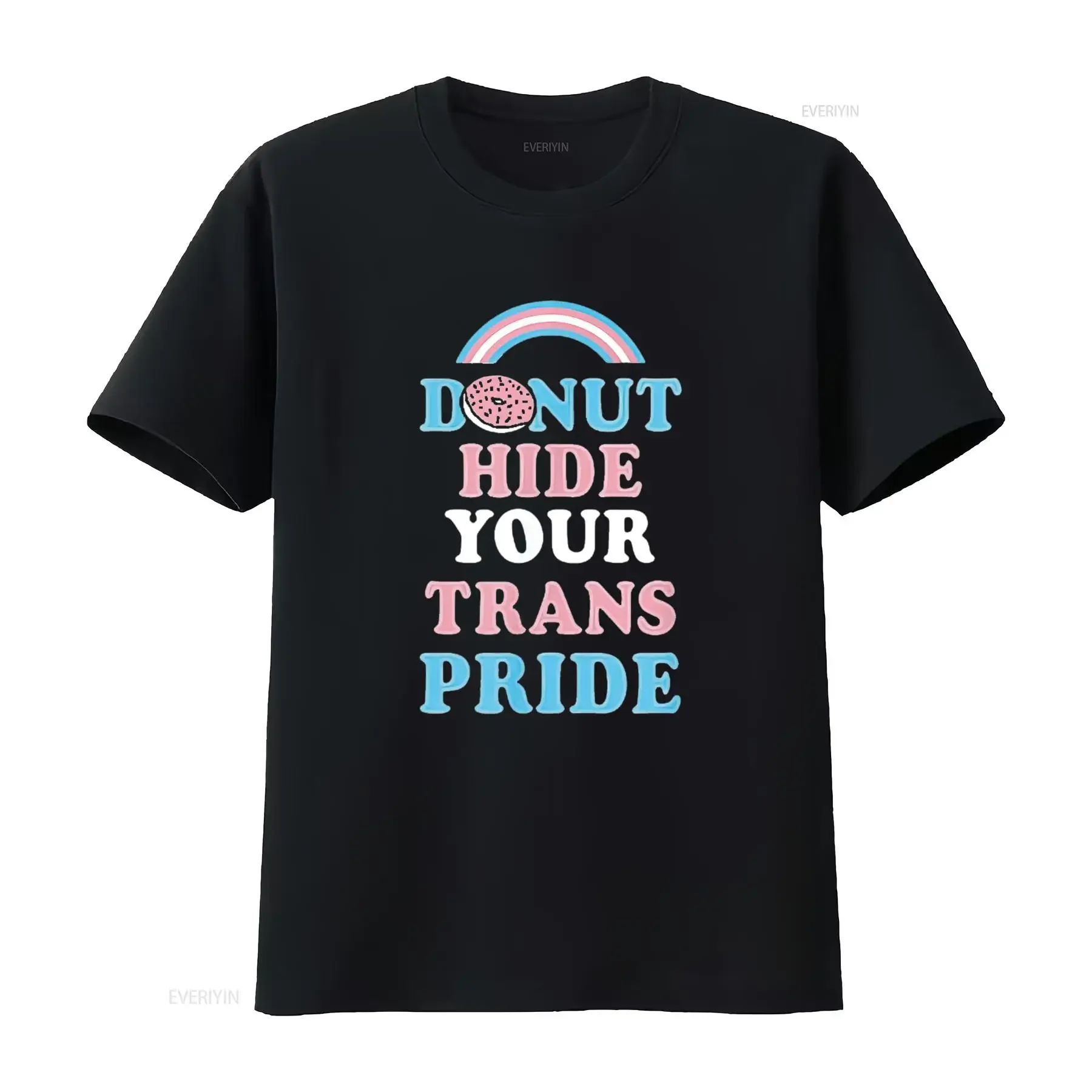 Donut Hide Your Trans Pride Rainbow Transgender Stuff Cute Womens T Shirt Black vintage Washed Stretched Top For Everyday Wear