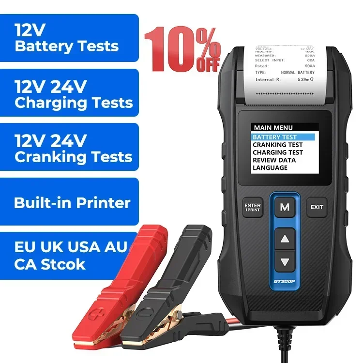 TOPDON BT300P Lead Acid Flooded AGM GEL EFB Vehicles 12V 24V Automotive Car Battery Tester With Printer Analyzer