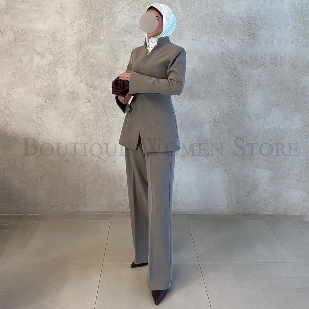 

Luxury Dubai Women's Suits Elegant Single Breasted Stand Lapel 2 Piece Jacket Pants Sets Customized Office Lady Blazer