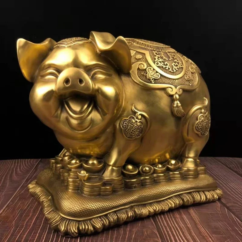 Pure Copper Caroline Brown Decoration Large Storage Lucky Pig Storage Tank Zodiac Pig Ingot-Shaped Pigskin Living Room Office Ta