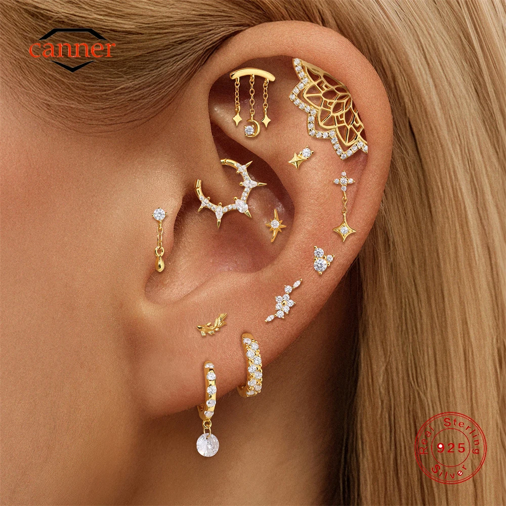 

CANNER 1PC Four Pointed Star Tassel Classic Cartilage Spiral Puncture 925 Sterling Silver Stud Earring For Women Ins Earring