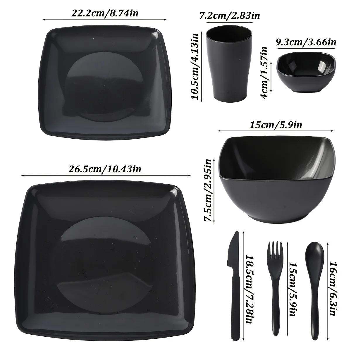 8-piece Kitchen Plates and Bowls Set Unbreakable Plastic Wheat Straw Cutlery Set 10 Inch Plastic Cutlery Set