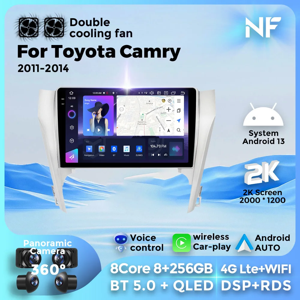 

For Toyota Camry 2011-2014 Multimedia Video Player GPS Navigation 2Din Stereo Autoplay Wireless Android 13 car roid WIFI 256GB