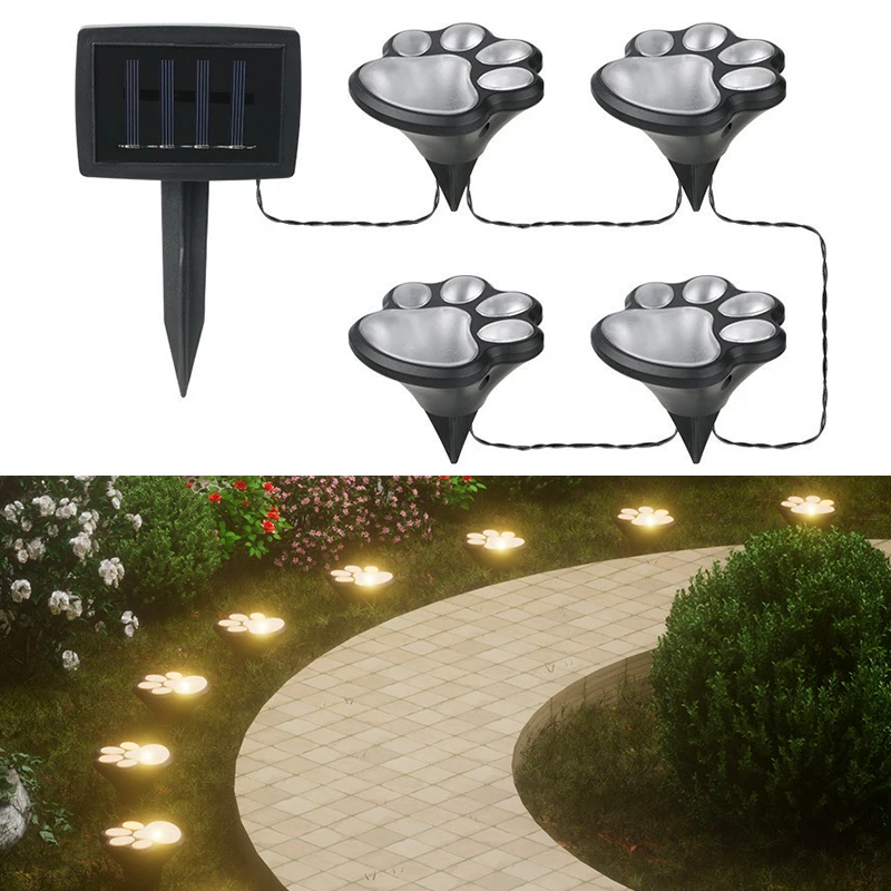 Solar Paw Print Lights Outdoor LED Animal Paw Print Lighting Lamp Waterproof Ground Plug String Lights for Lawn Courtyard Decor