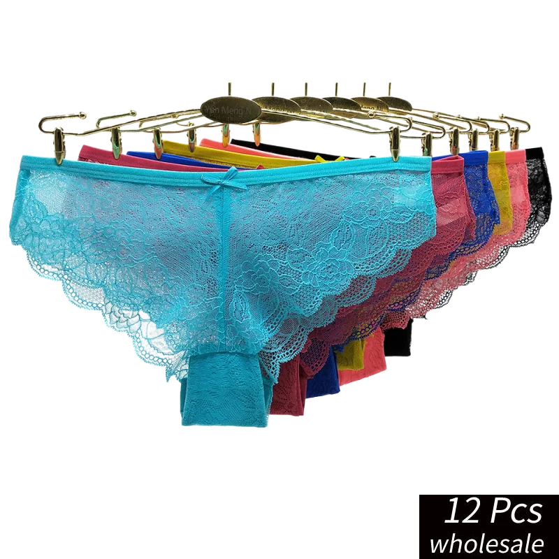 

Alyowangyina 12 pcs/lot wholesale Women Intimates panties Solid Color Soft sexy transparent lace Underwear Briefs #89418