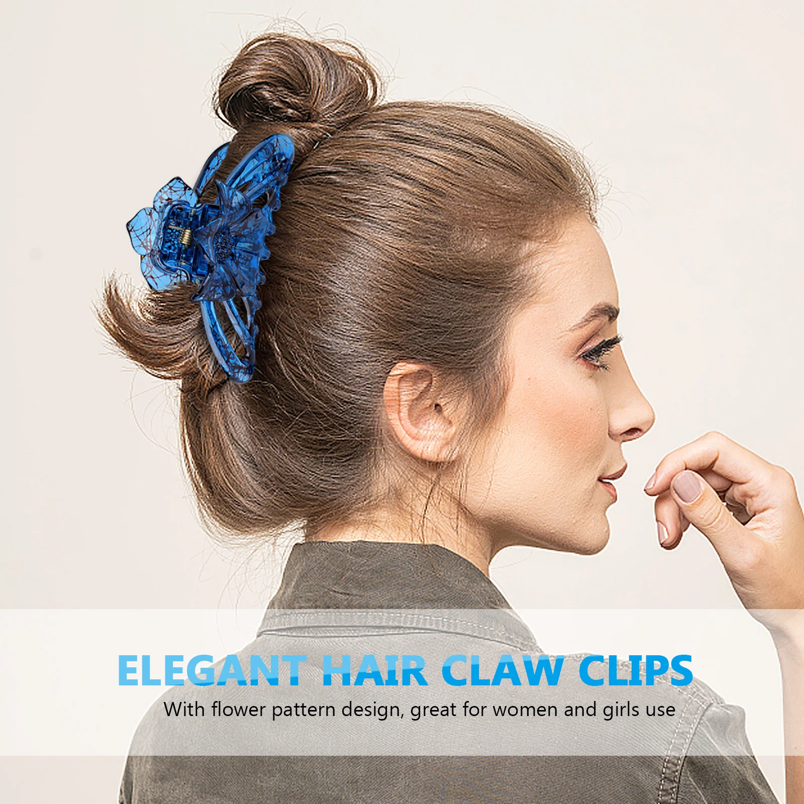 

Large Hair Claw Clamp for Women Girls Blue Elegant Flower Pattern Non-Slip Hair Styling Tool Accessories Claw Clamp