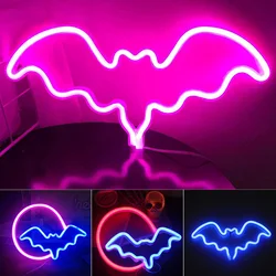 Bat Neon Sign LED Night Lights USB Battery Powered Halloween Wall Decoration Indoor Neon Wall Hanging Lamp For Home Bar Party