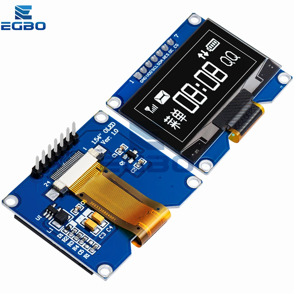 EGBO 화이트 블루 OLED 스크린 모듈, SSD1309 드라이브 IC, SSD1306 SPI 인터페이스 128x64 호환, 1.54 인치, 7 핀
