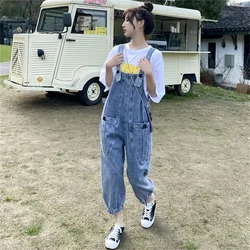 2023 Rompers New Denim Pant Women's Spring And Autumn Loose Beam Leg Ankle Length Wide Leg Pants Trend Jeans Lady Overalls
