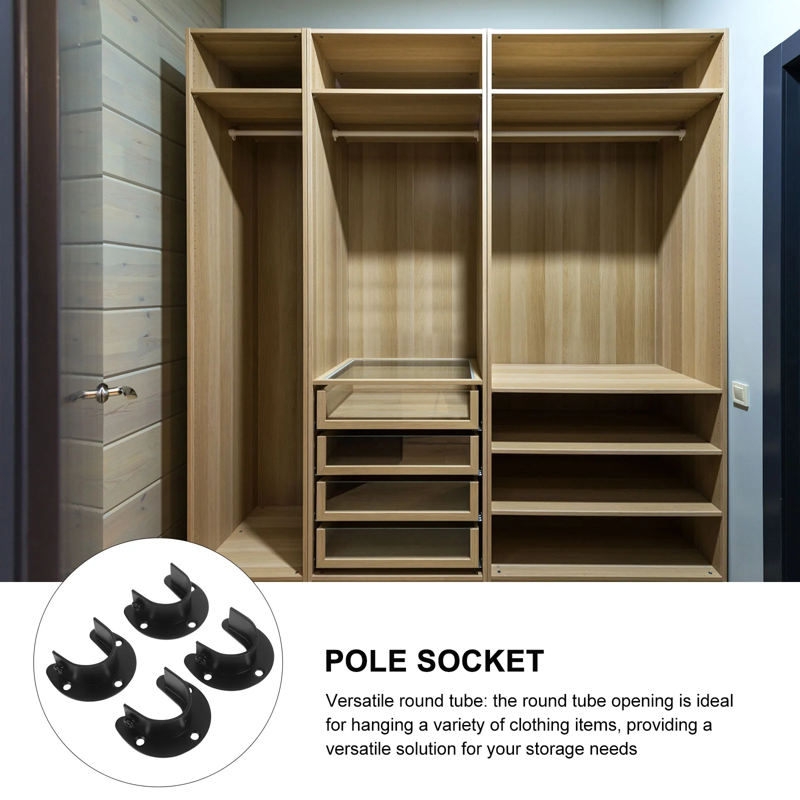 

4Pcs Wall-Mount Curtain Rod Brackets Stainless Steel Heavy Duty Black Shower Rod Holders Closet Pole Support Flange Socket