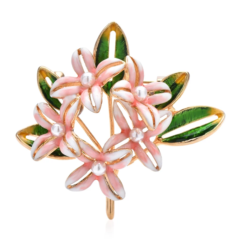 Wuli&baby Fragrans Flower Brooches For Women 2-color Enamel Pearl May-flower Party Office Brooch Pin Gifts