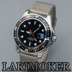 LARIMOKER 44MM Men Mechanical Watch Date Solid Case Metal Bracelet Sapphire Glass Black Dial Ceramic Bezel NH35 Movement