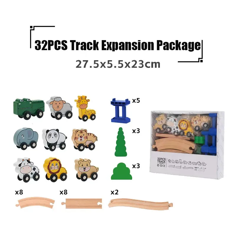 Wooden Train Track Building Block DIY Accessories Track Expansion Package Compatible Wooden Railway Track Kids Educational Toys