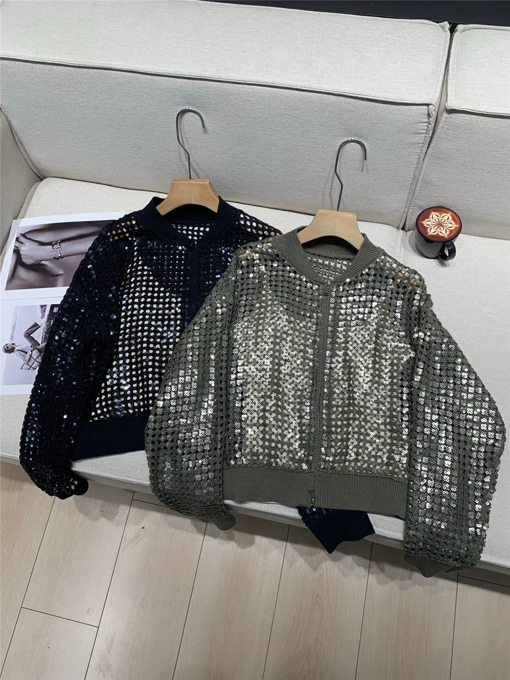 

26 New Ladies Openwork Sequin Long-Sleeved Cardigan Jacket