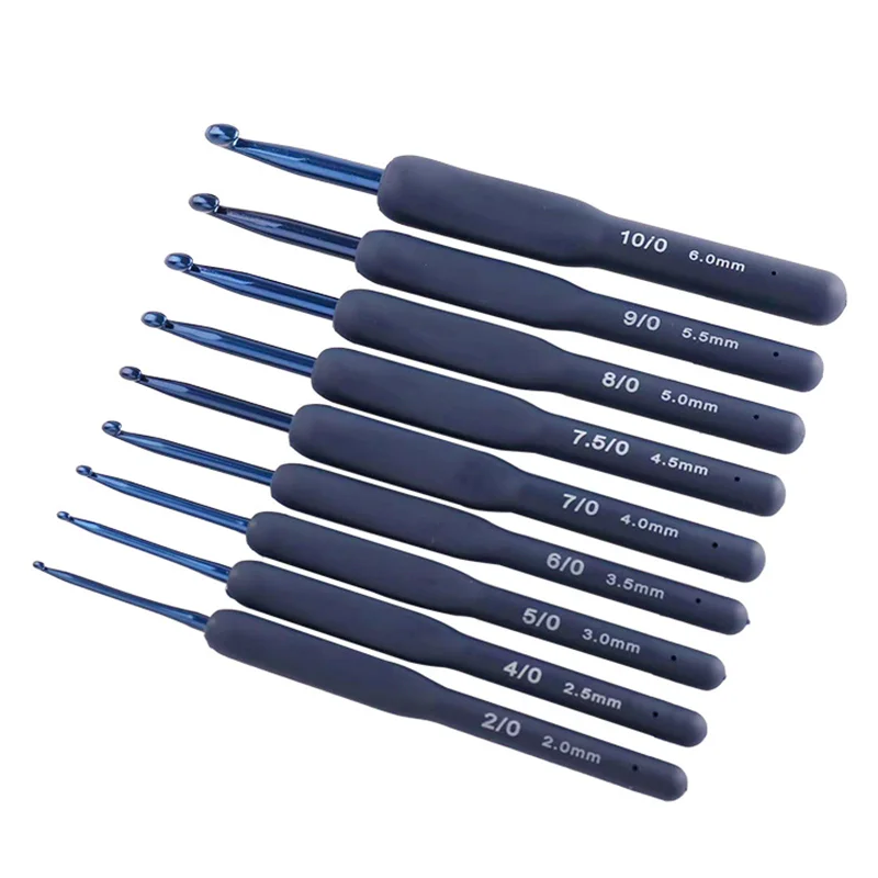 9pcs 2-6mm Soft Handle Ergonomic Crochet Hooks Kit Aluminum Needle Head Crochet Set Diy Handmade Sewing Weave Knitting Tools