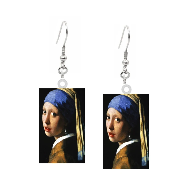 Van Gogh Acrylic Earrings Mona Lisa World Famous Art Paintings Two-sided Rectangle Drop Earrings Crafts Dangle Jewelry For Women